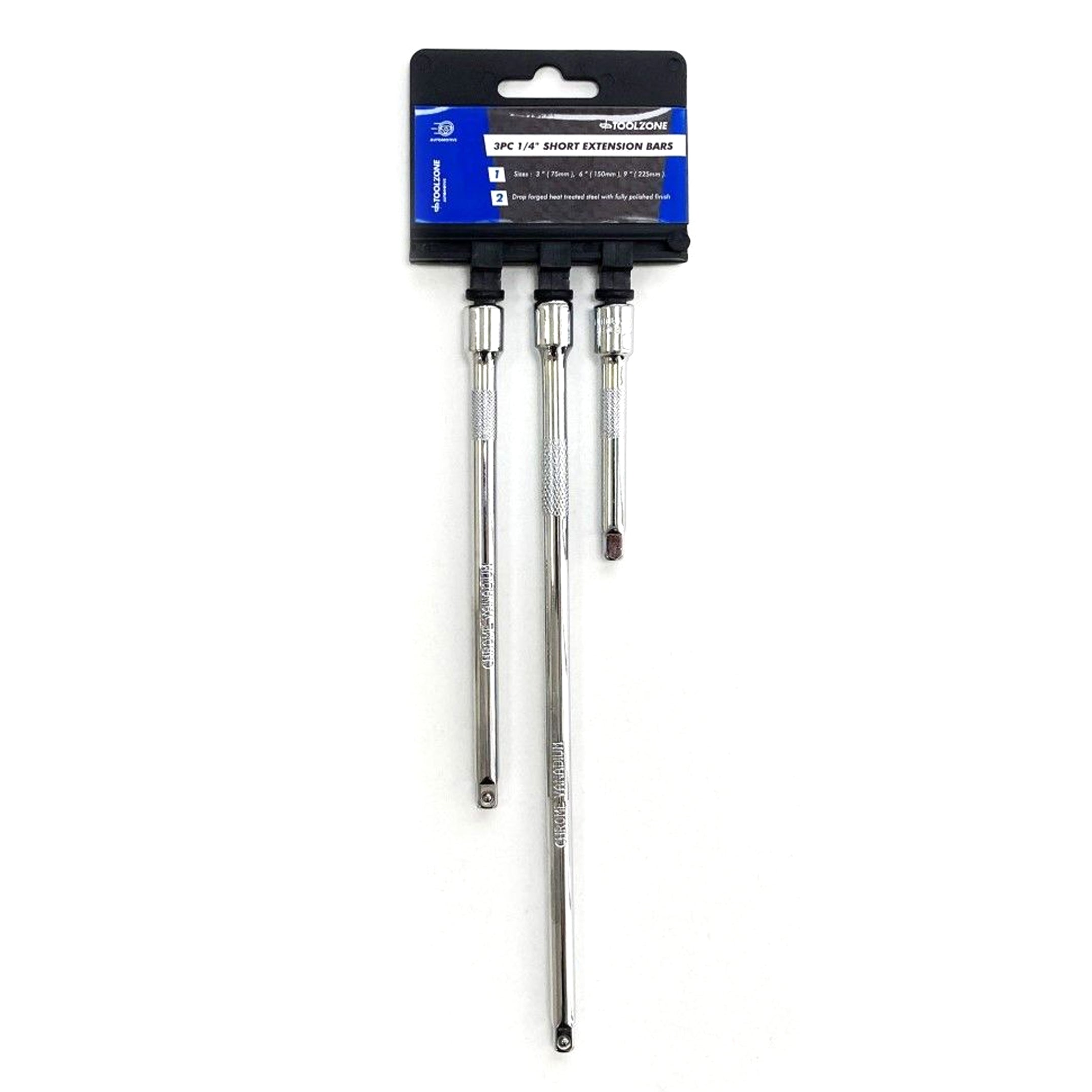 EXTENSION BAR SET 1/4 DRIVE SHORT 3 PIECES 75mm 150mm 225mm - TOOLZONE KDPSS140
