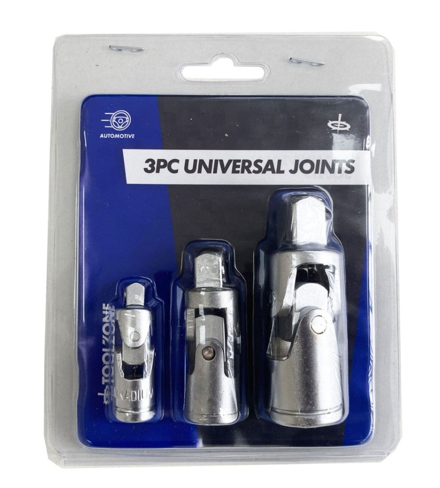 UNIVERSAL JOINT SET 3 PIECES 1/4 3/8 1/2 DRIVE CRV - TOOLZONE KDPSS172
