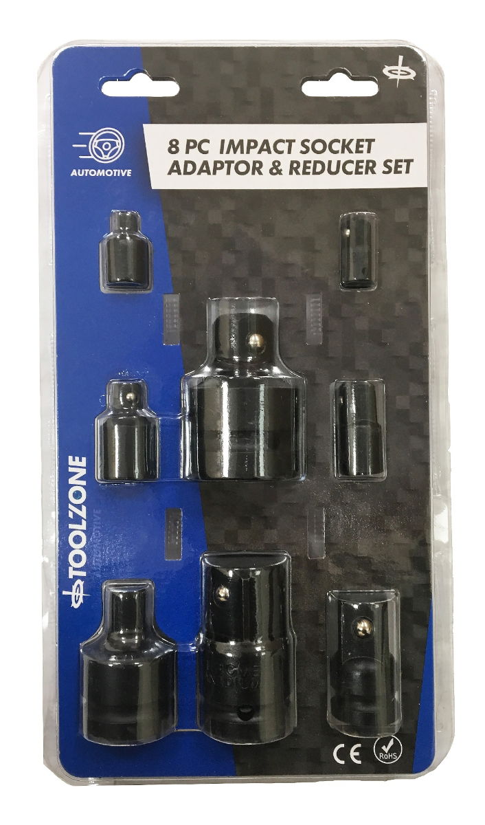 IMPACT ADAPTOR AND REDUCER SET 8 PIECES BLACK PHOSPHATE - TOOLZONE KDPSS198