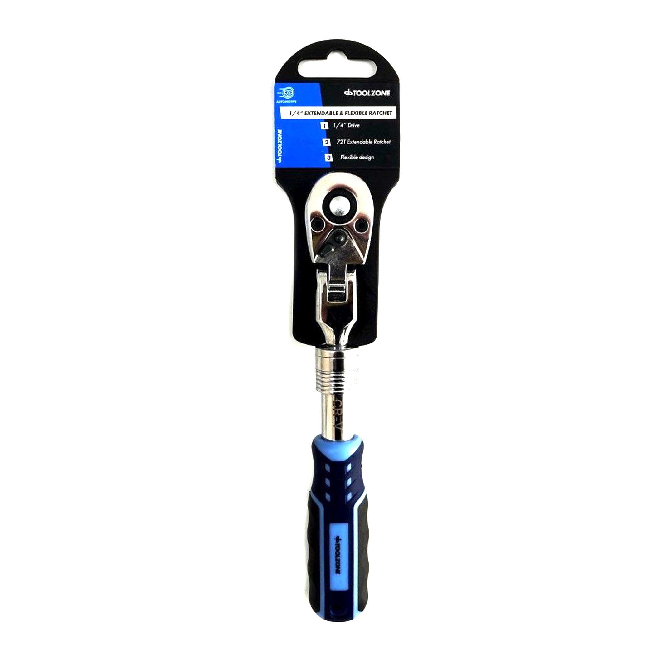 RATCHET FLEXI HEAD EXTENDABLE 1/4 DRIVE 180-230mm SOFTGRIP CRV - TOOLZONE KDPSS222