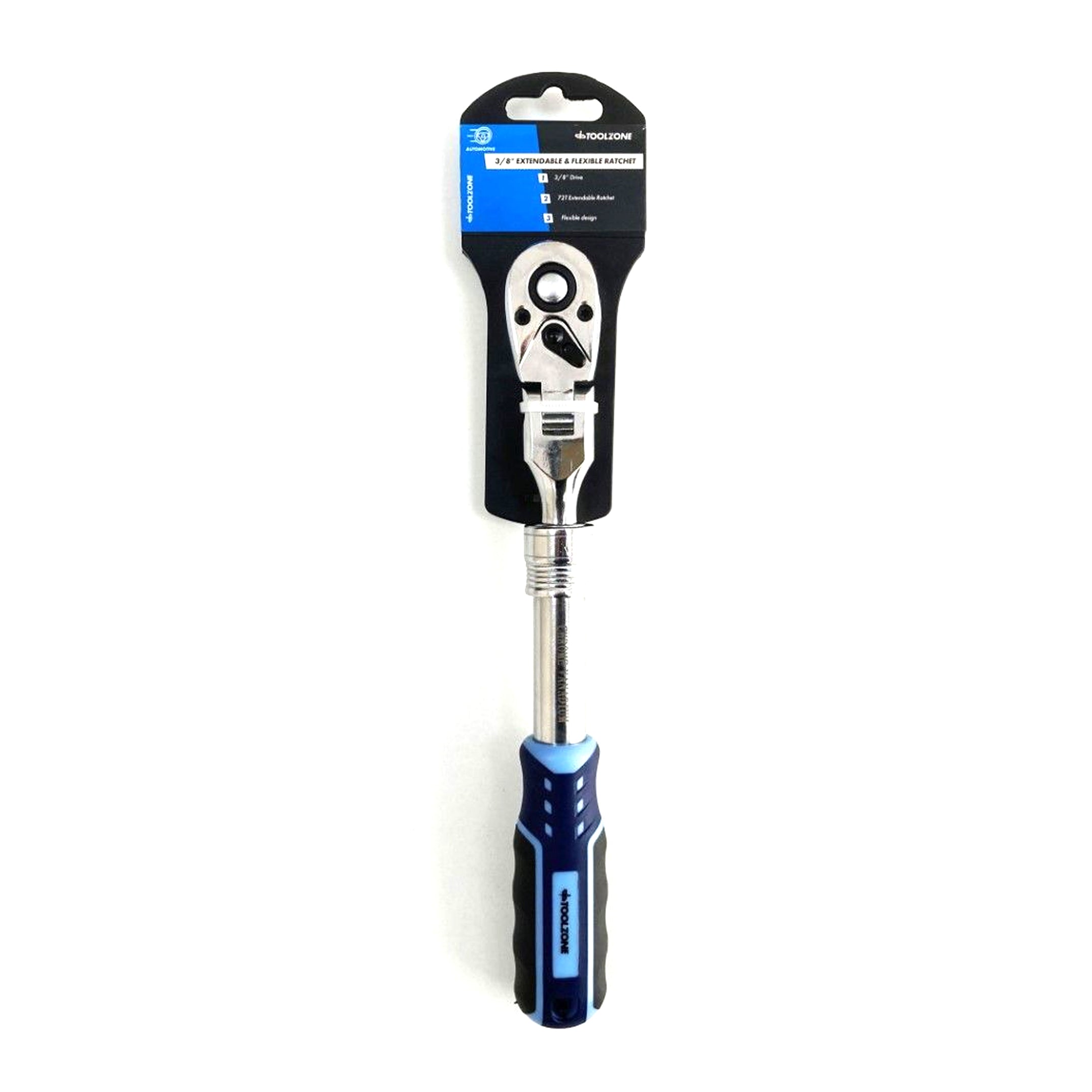 RATCHET FLEXI HEAD EXTENDABLE 3/8 DRIVE 255-355mm SOFTGRIP CRV - TOOLZONE KDPSS223
