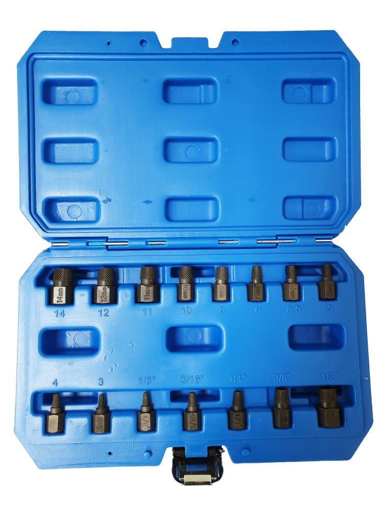SPIRAL EXTRACTOR SET HEX DRIVE 15 PIECES SHORT SERIES - TOOLZONE KDPSS229