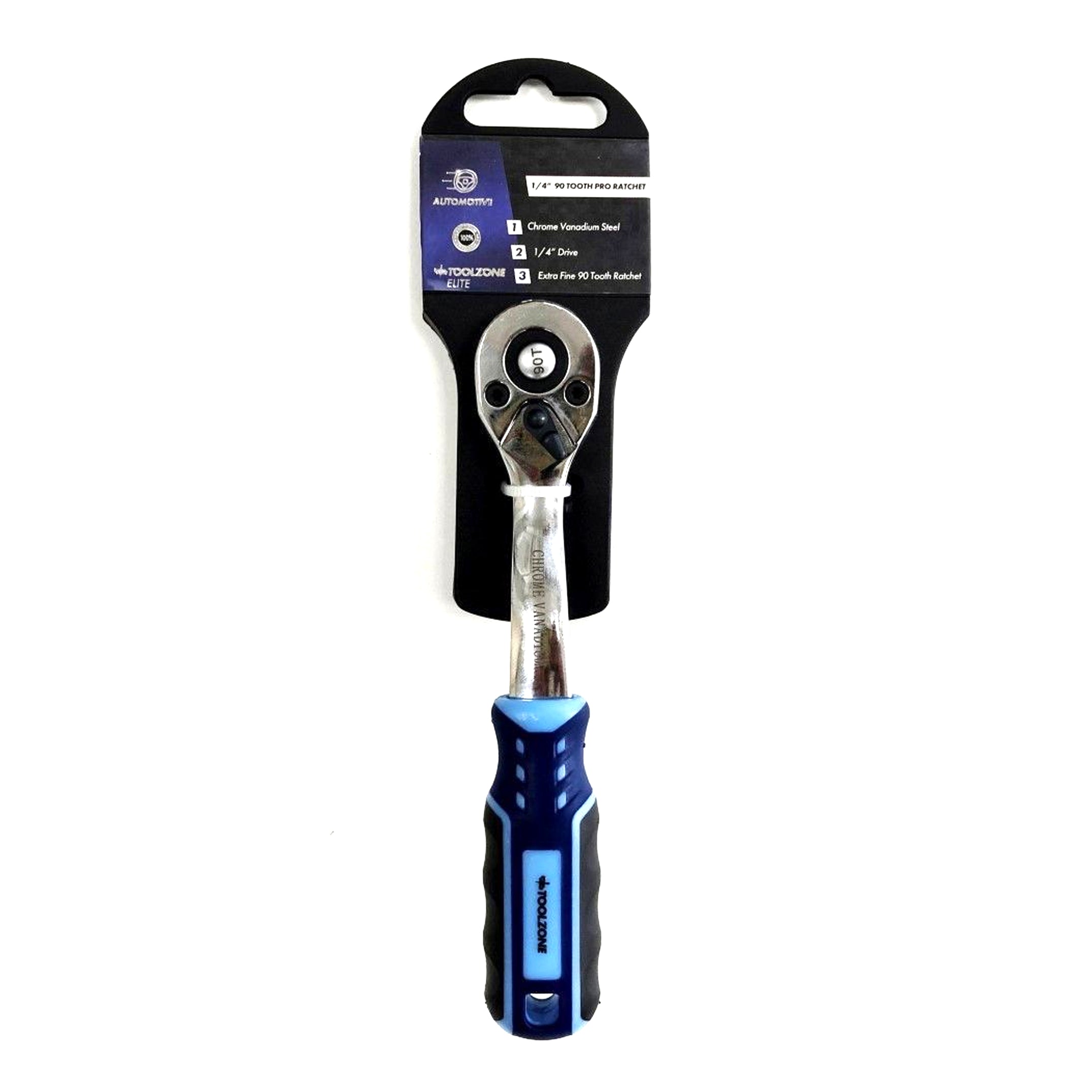 RATCHET HANDLE 1/4 DRIVE 90 TEETH 3 COLOUR CRV - TOOLZONE KDPSS230