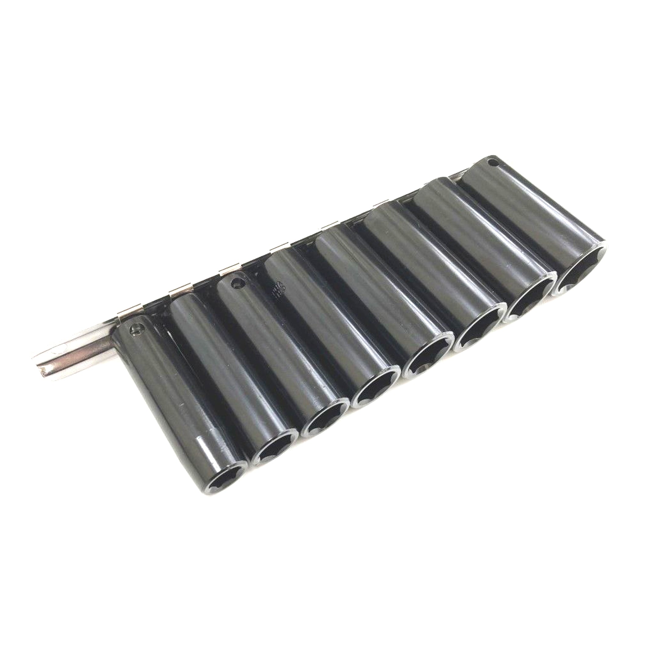 IMPACT SOCKET SET DEEP 3/8 DRIVE AF 8 PIECES 3/8-13/16 CRV BLACK FINISH - TOOLZONE KDPSS233