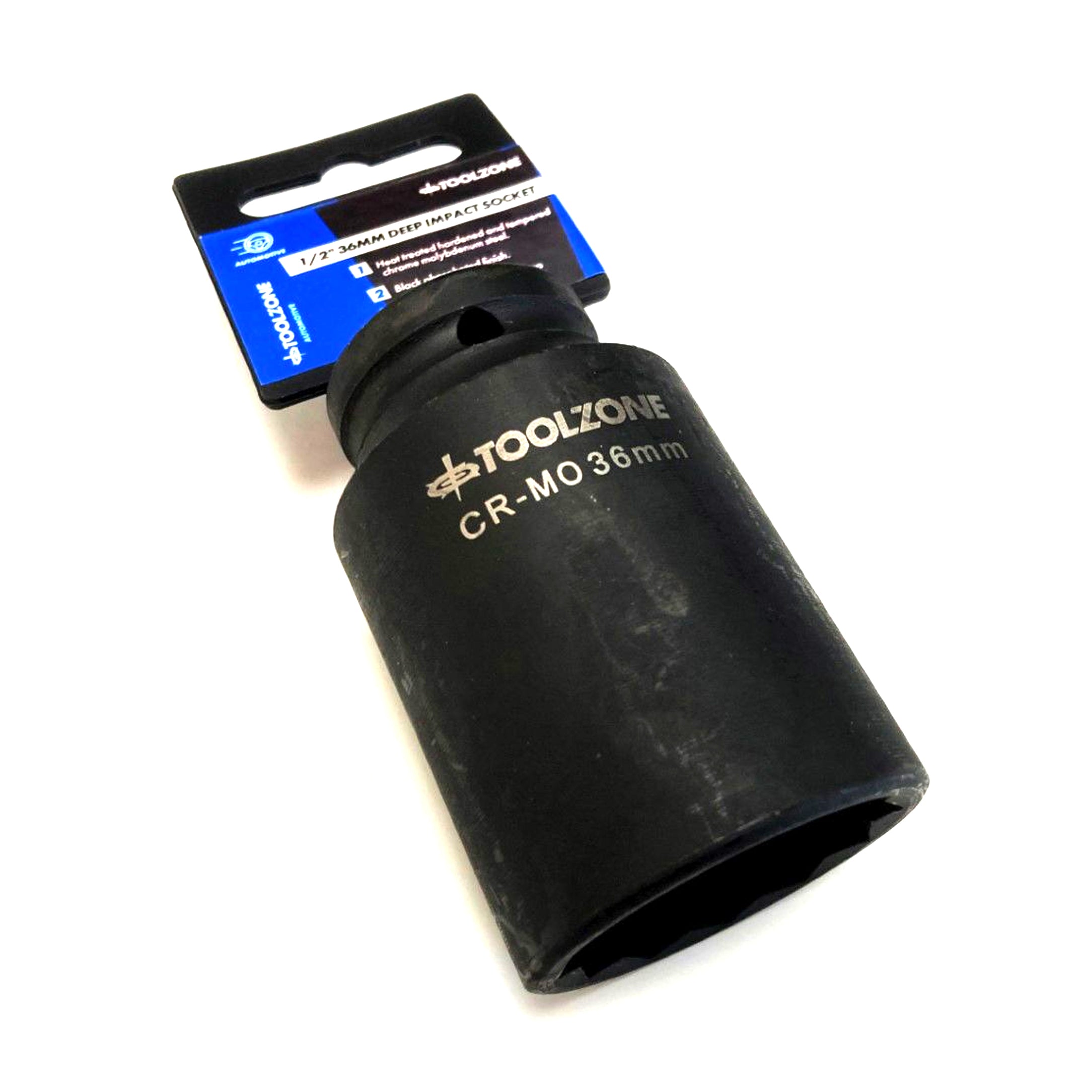 IMPACT SOCKET DEEP 1/2 DRIVE 36mm 12 POINT CR-MO 80mm BLACK PHOSPHATE - TOOLZONE KDPSS234