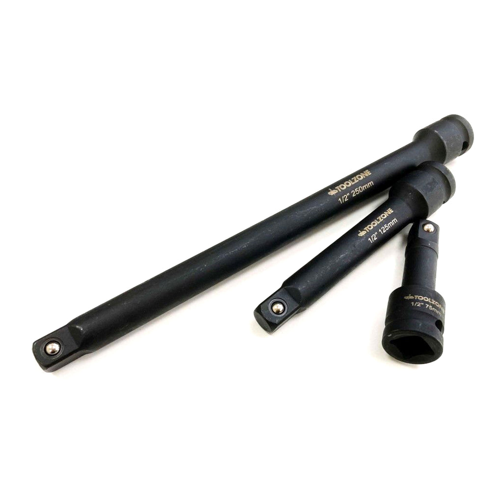 IMPACT EXTENSION BAR SET 1/2 DRIVE 3 PIECES 75mm 125mm 250mm CRV - TOOLZONE KDPSS236