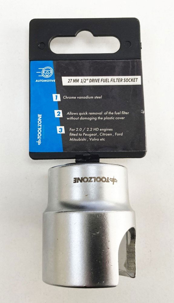 FUEL FILTER SOCKET 27mm 1/2 DRIVE CHROME VANADIUM STEEL - TOOLZONE KDPSS246