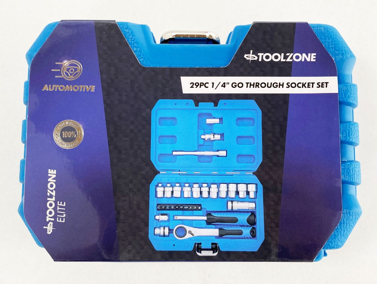 GO THROUGH SOCKET SET 29 PIECES 1/4 DRIVE WITH BITS IN STORAGE CASE - TOOLZONE KDPSS261