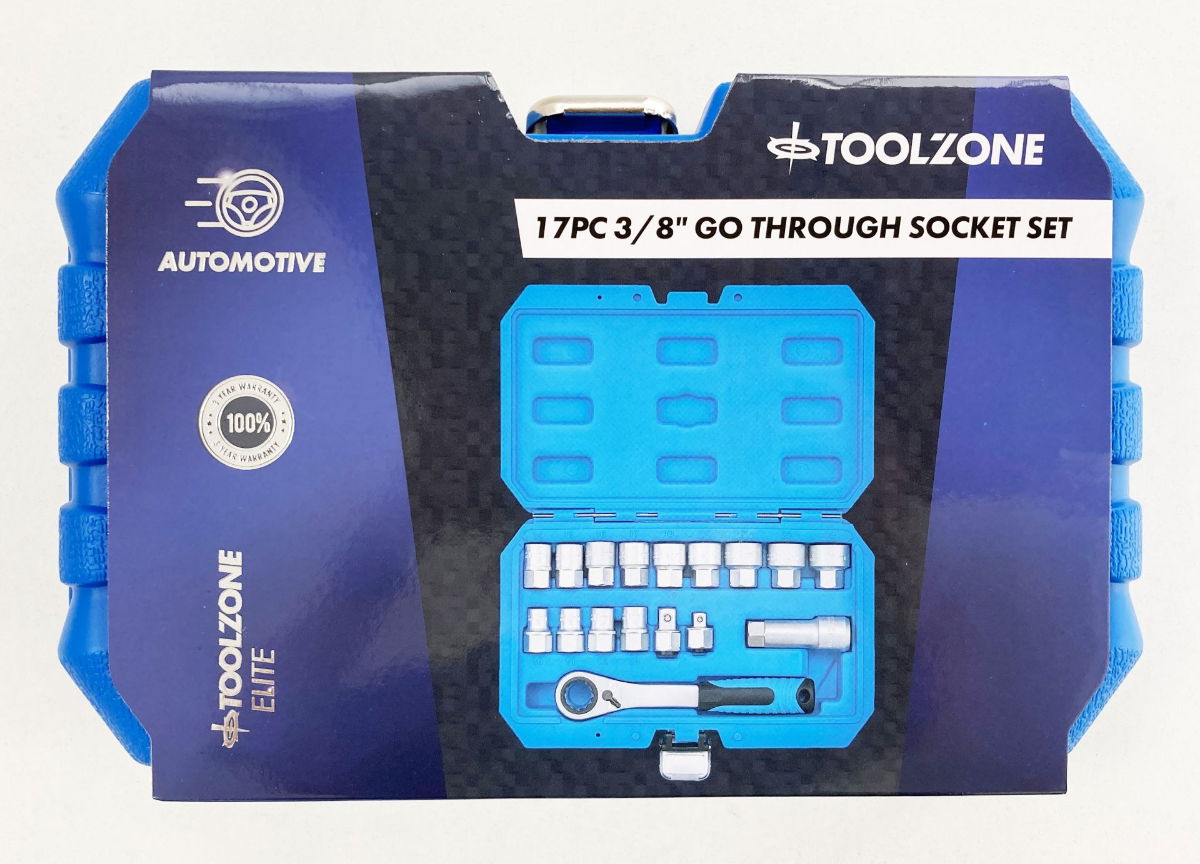 GO THROUGH SOCKET SET 17 PIECES 3/8 AND 1/2 DRIVE 10mm-24mm IN CASE - TOOLZONE KDPSS262