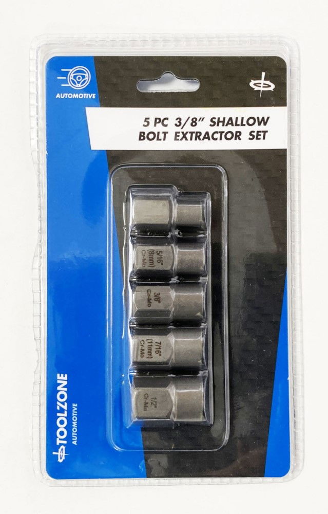 SHALLOW BOLT EXTRACTOR SET 5 PIECES 3/8 DRIVE 6mm-12.7mm CHROME MOLYBDENUM - TOOLZONE KDPSS288