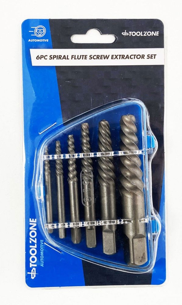 SPIRAL FLUTE SCREW EXTRACTOR SET 6 PIECES M3-M25 CHROME MOLYBDENUM - TOOLZONE KDPSS289