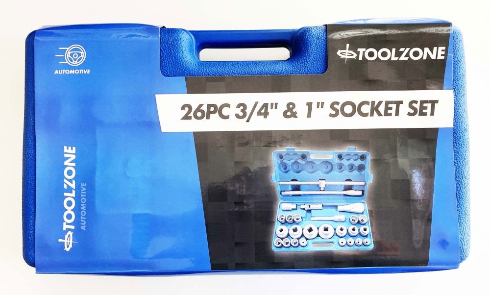 SOCKET SET 26 PIECES 3/4 AND 1 DRIVE 21mm-65mm CARBON STEEL - TOOLZONE KDPSS301