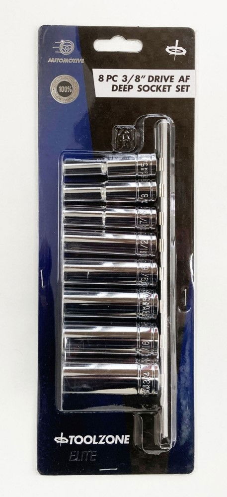 DEEP SOCKET SET 8 PIECES 3/8 DRIVE AF CRV 5/16-3/4 - TOOLZONE KDPSS303
