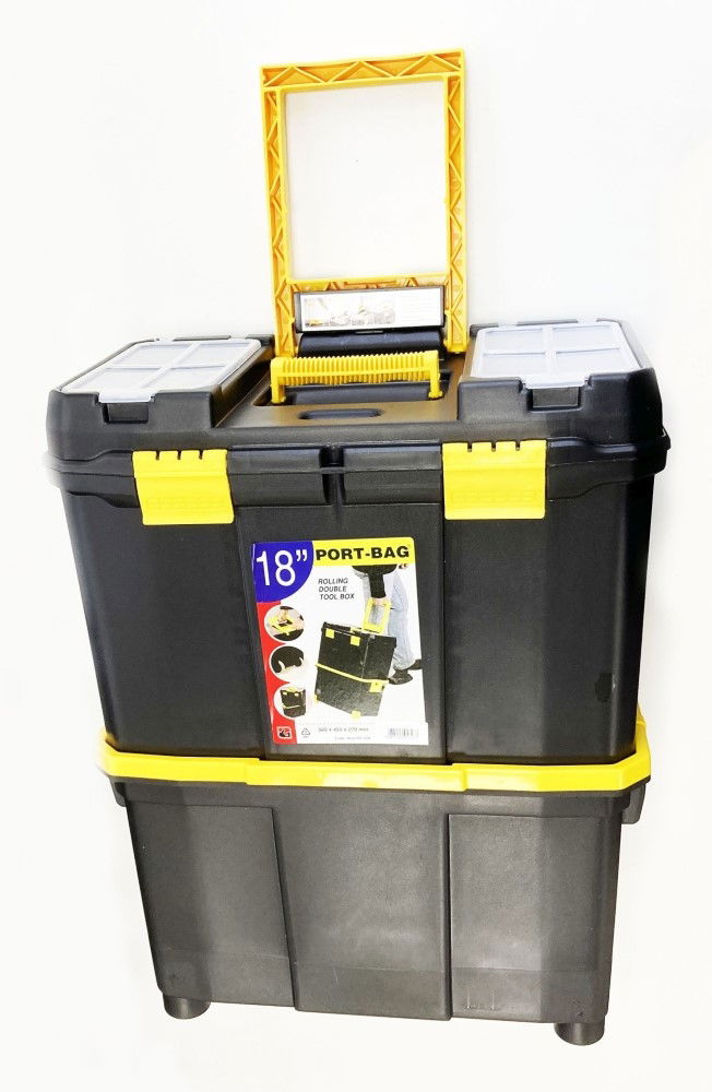 ORGANISER MOBILE DOUBLE BOX 18 WITH WHEELS AND CARRY TRAY - TOOLZONE KDPTB088