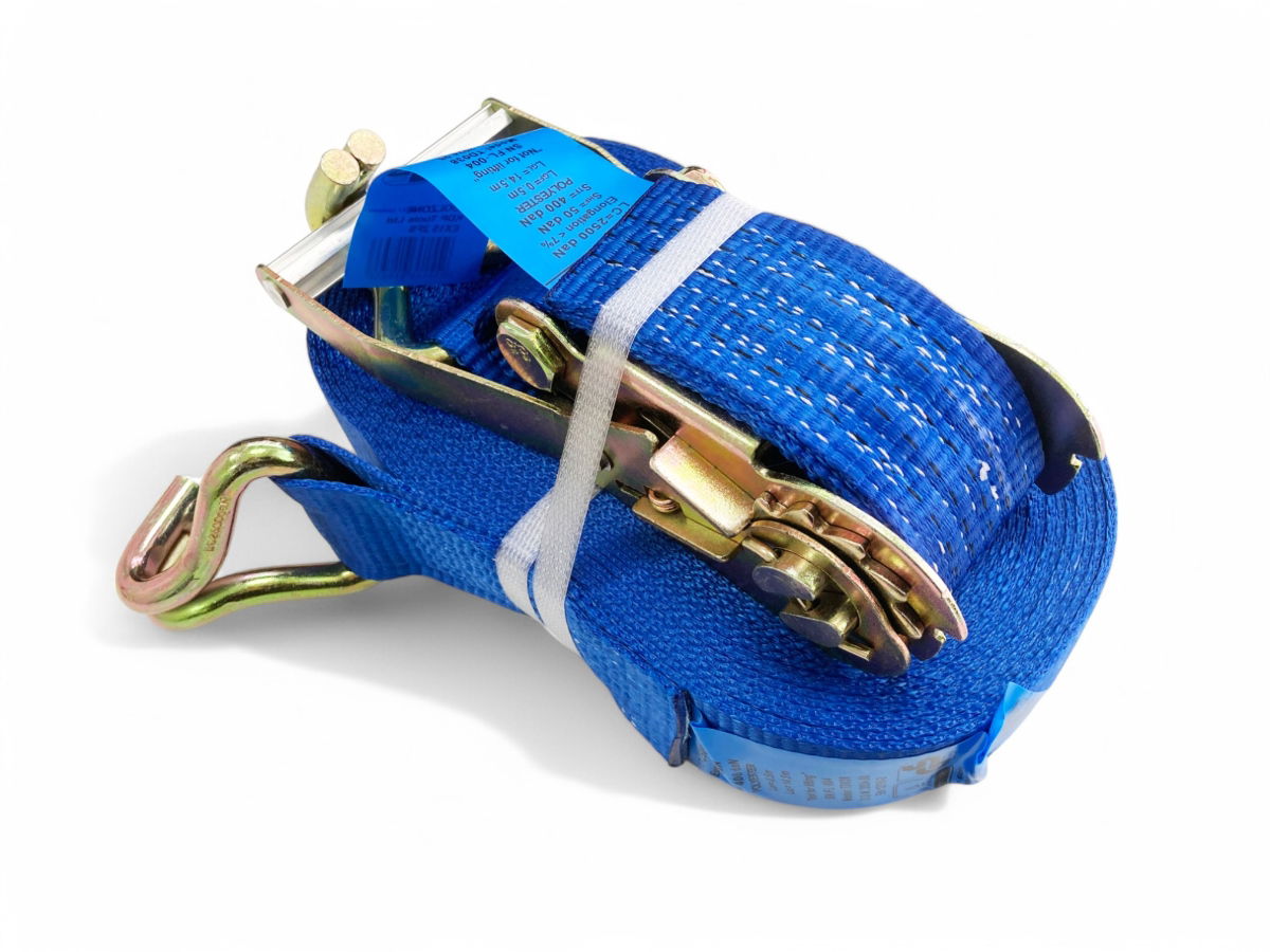 HEAVY DUTY RATCHET TIE DOWN 2 x 15m 2500daN STRAIGHT 5000kg ROUND GS APPROVED - TOOLZONE KDPTD038