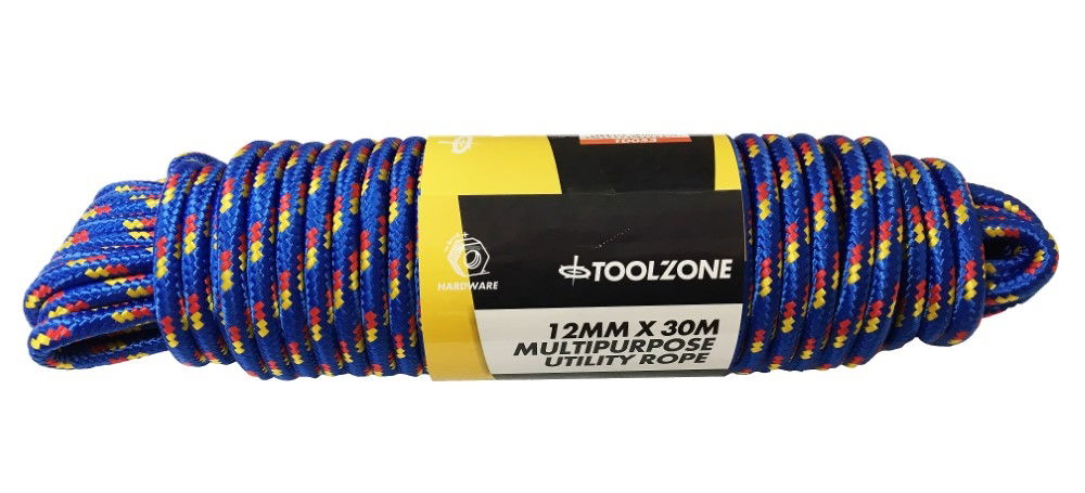 MULTIPURPOSE UTILITY ROPE 12mm x 30m 70kg CAPACITY - TOOLZONE KDPTD053