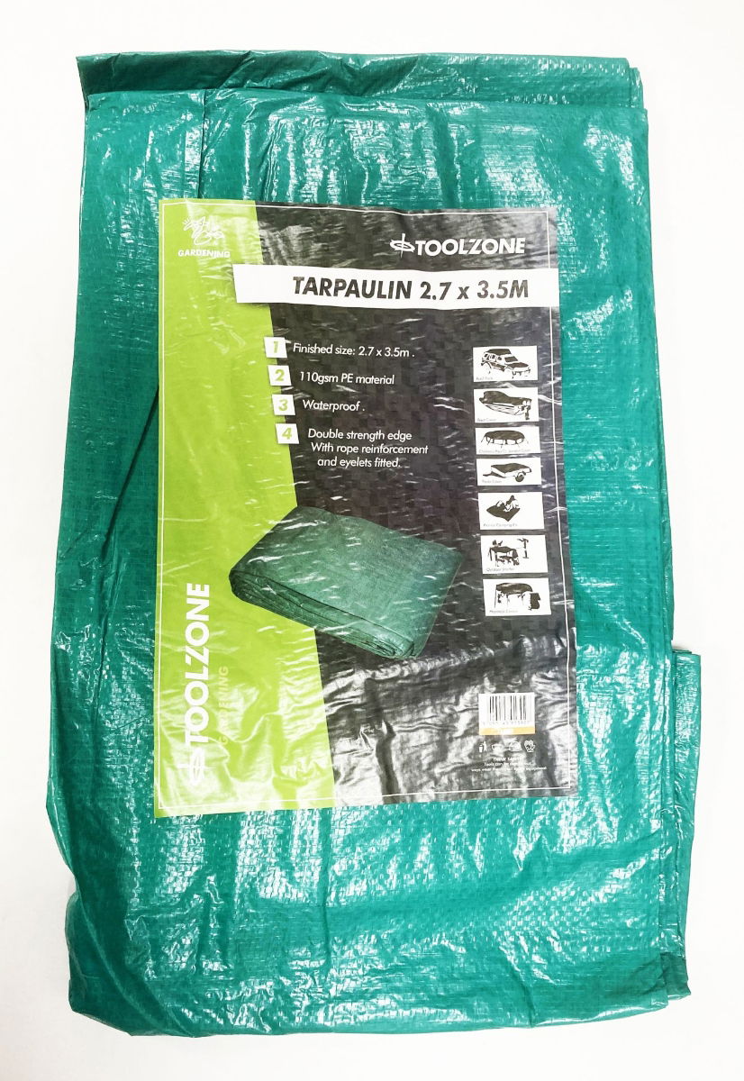 TARPAULIN 2.7m x 3.5m POLYETHYLENE WITH EYELETS - TOOLZONE KDPTL008