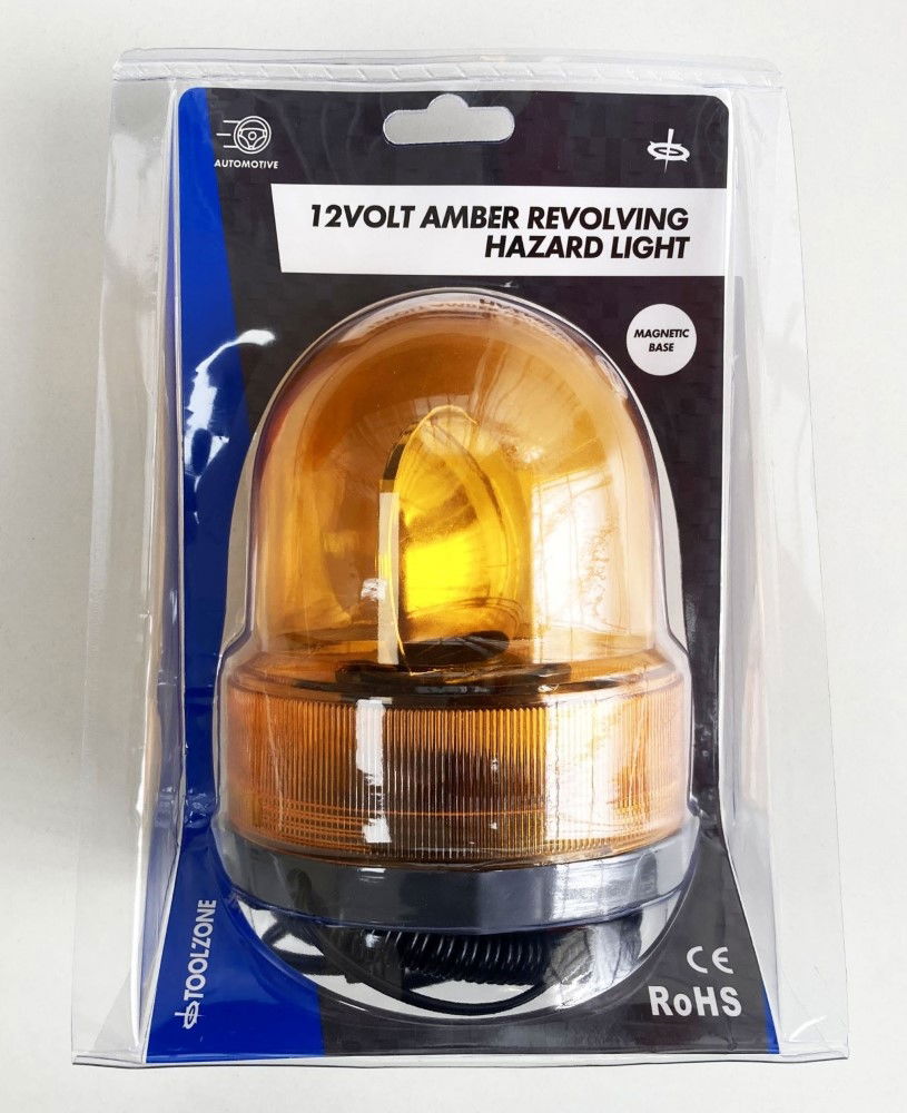 HAZARD LAMP AMBER 12v MAGNETIC BASE 2.44m LEAD - TOOLZONE KDPTO086