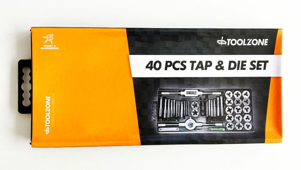 TAP AND DIE SET 40 PIECE CARBON STEEL METRIC M3-M12 AND SAE 4-40 TO 1/2-20 - TOOLZONE KDPTP102