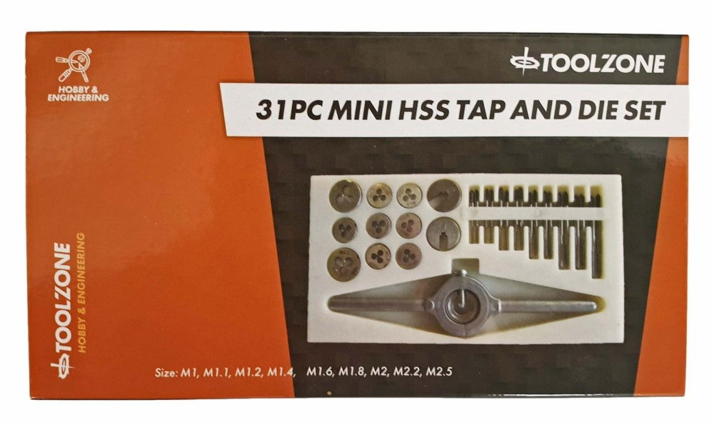 TAP AND DIE SET MINI 31 PIECE HSS METRIC M1-M2.5 - TOOLZONE KDPTP125