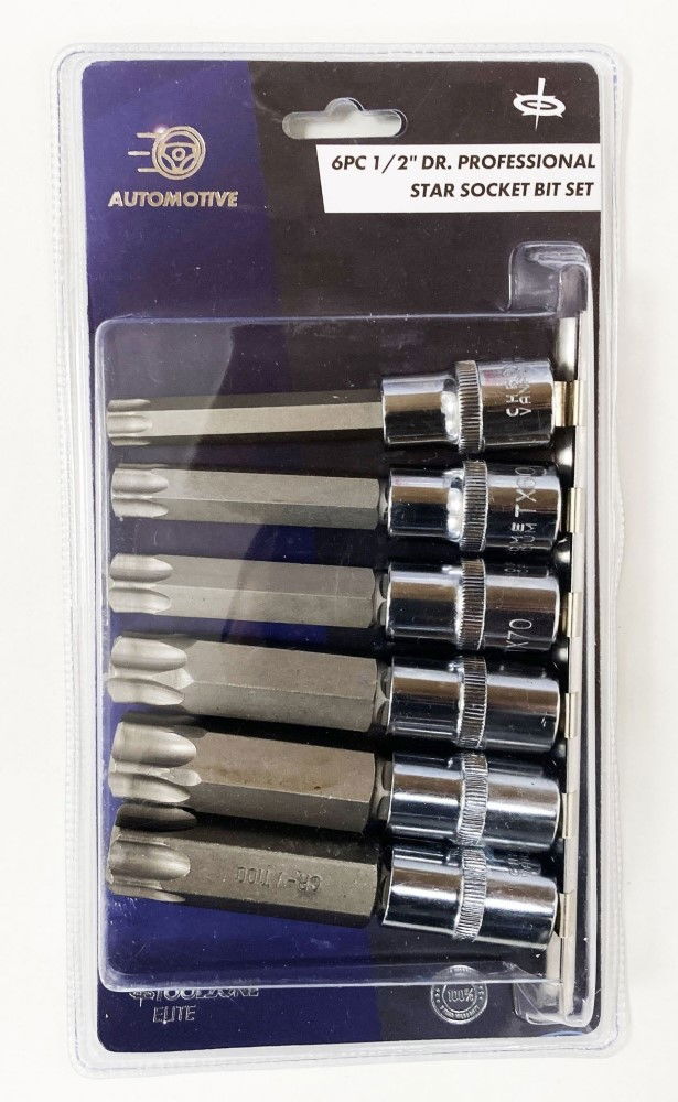 STAR BITS SET 6 PIECE 1/2 DRIVE T55-T100 100mm - TOOLZONE KDPTX036