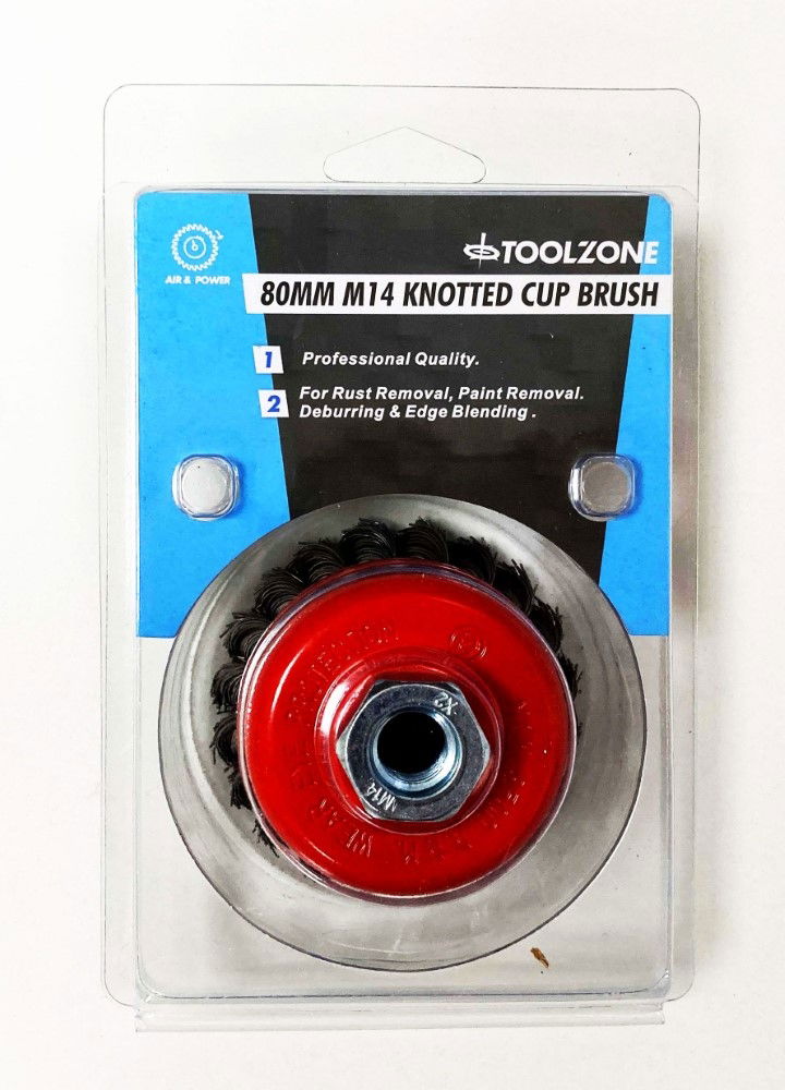 KNOT CUP BRUSH PROFESSIONAL M14 80mm OUTSIDE DIAMETER - TOOLZONE KDPWB004