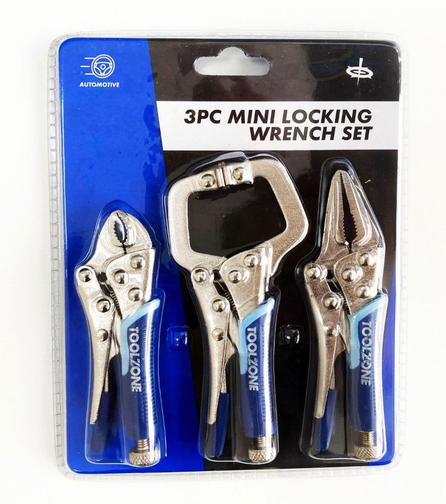 LOCKING WRENCH SET MINI 3 PIECE 4 5 CURVED JAW LONG NOSE C CLAMP - TOOLZONE KDPWR127