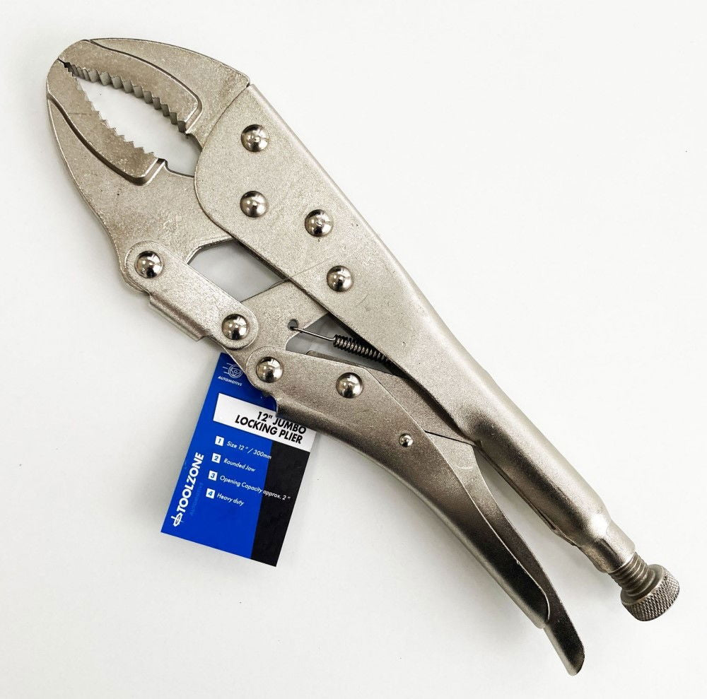 LOCKING PLIERS JUMBO 12 CURVED JAW MAX JAW SIZE 70mm - TOOLZONE KDPWR133