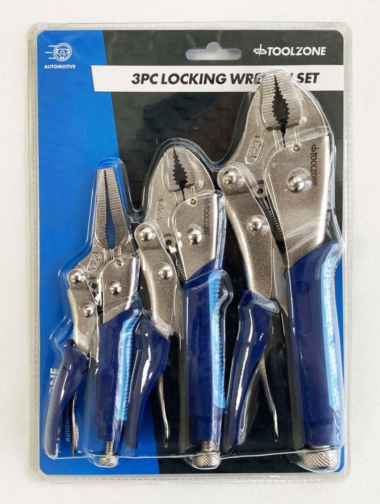 LOCKING PLIER SET 3 PIECE CRV SOFTGRIP 7 10 CURVED JAW 6.5 LONG NOSE - TOOLZONE KDPWR174