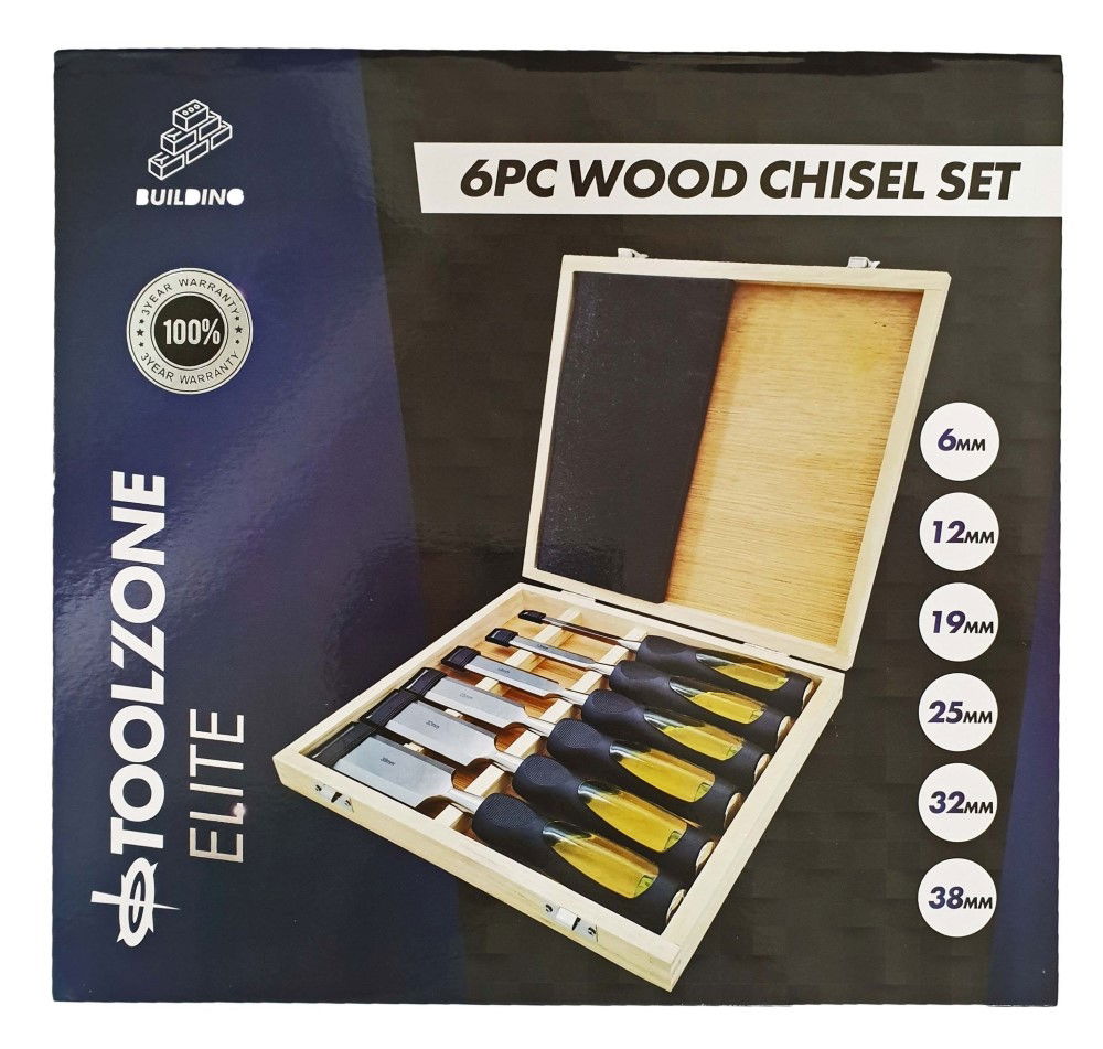 CHISEL SET WOOD 6PC 1/4, 1/2, 3/4, 1, 1.25, 1.5 IN CASE - TOOLZONE KDPWW043