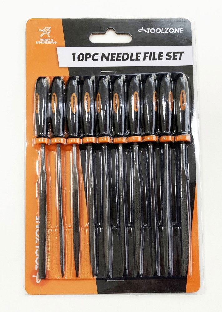 NEEDLE FILE SET 10PC BEARING STEEL VARIOUS SHAPES WITH POUCH - TOOLZONE KDPWW084