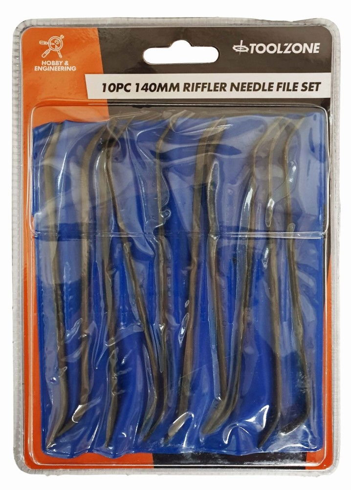 NEEDLE FILE SET RIFFLER 10PC 140mm VARIOUS SHAPES WITH POUCH - TOOLZONE KDPWW085
