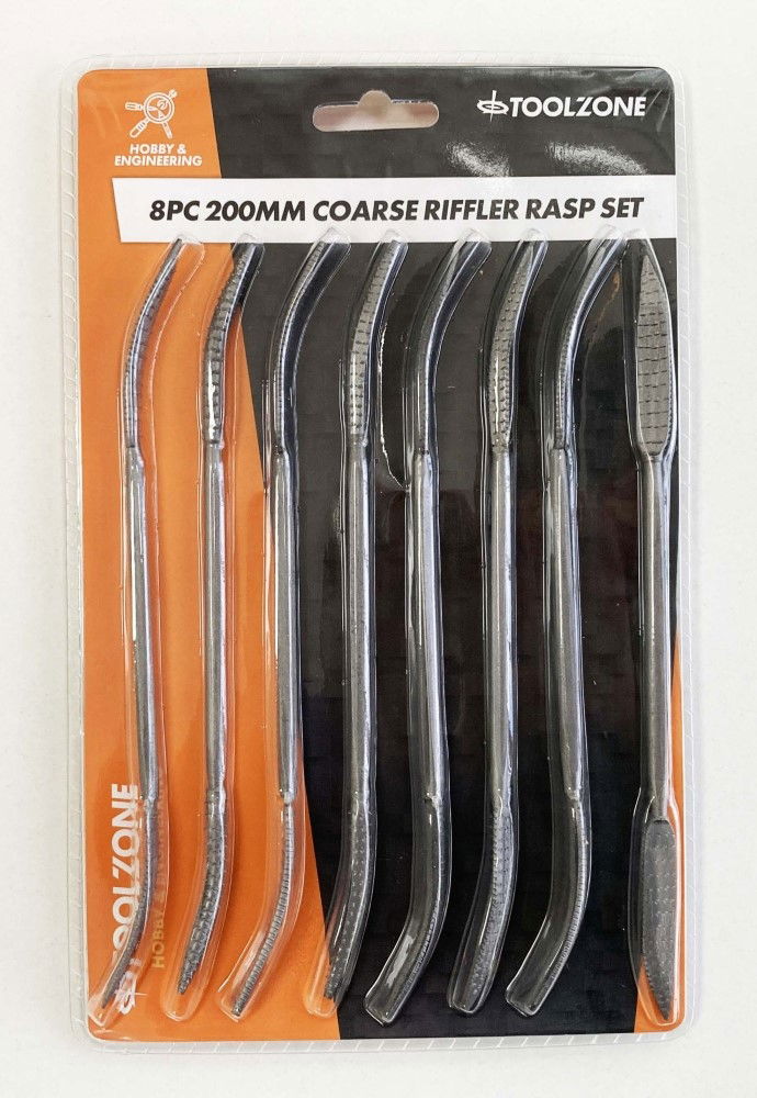 RIFFLER WOOD RASP SET 8PC 8 DOUBLE ENDED VARIOUS SHAPES WITH POUCH - TOOLZONE KDPWW098