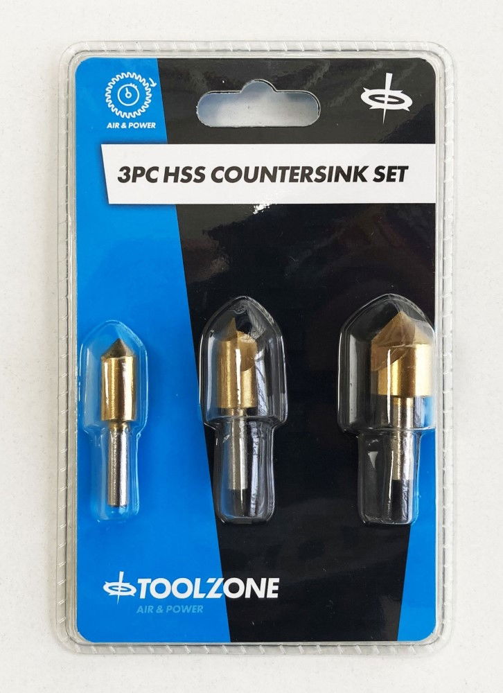 HSS TITANIUM COUNTERSINK SET 3PC 10mm 12mm 16mm 1/4 SHANK - TOOLZONE KDPWW118