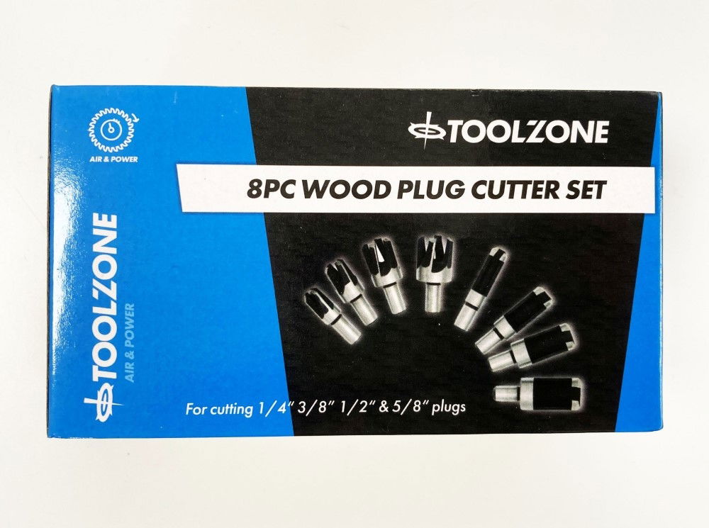 WOOD PLUG CUTTER SET 8PC 6mm 10mm 13mm 16mm 10mm SHANK IN WOOD BOX - TOOLZONE KDPWW132