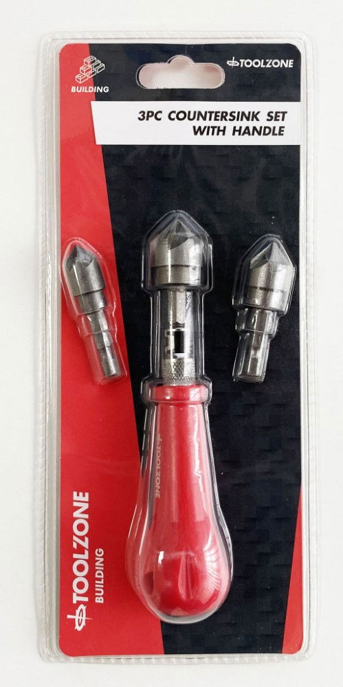 COUNTERSINK SET 3PC WITH HANDLE 12mm 16mm 19mm 1/4 HEX SHANK - TOOLZONE KDPWW167