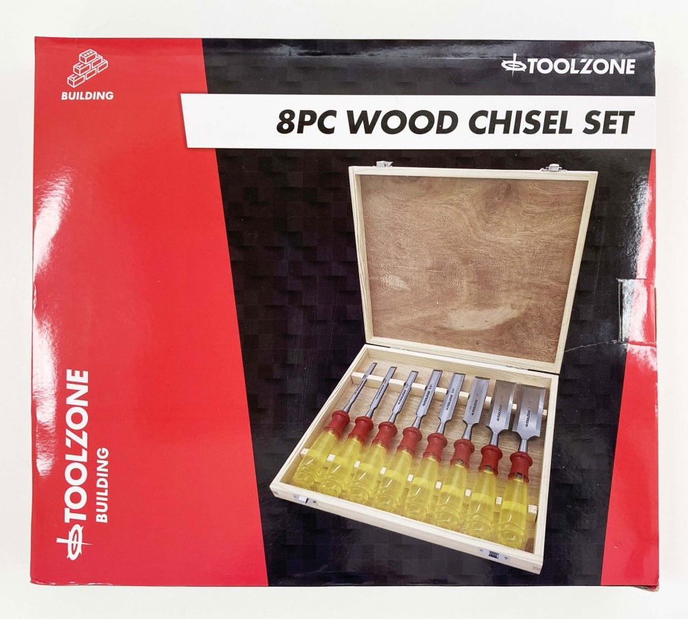 WOOD CHISEL SET 8PC 65mn SIZES 1/4-1-1/2 WITH WOODEN CASE - TOOLZONE KDPWW217
