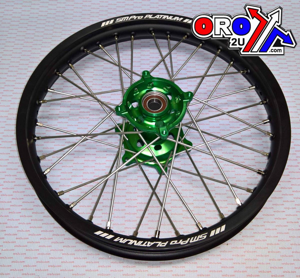 19x2.15 WHEEL KAW BK/GRN RACE, GLOSS RIM, MX-2021 BLACK GLOSS RIM / GREEN HUB, SP053.05.81.01.99