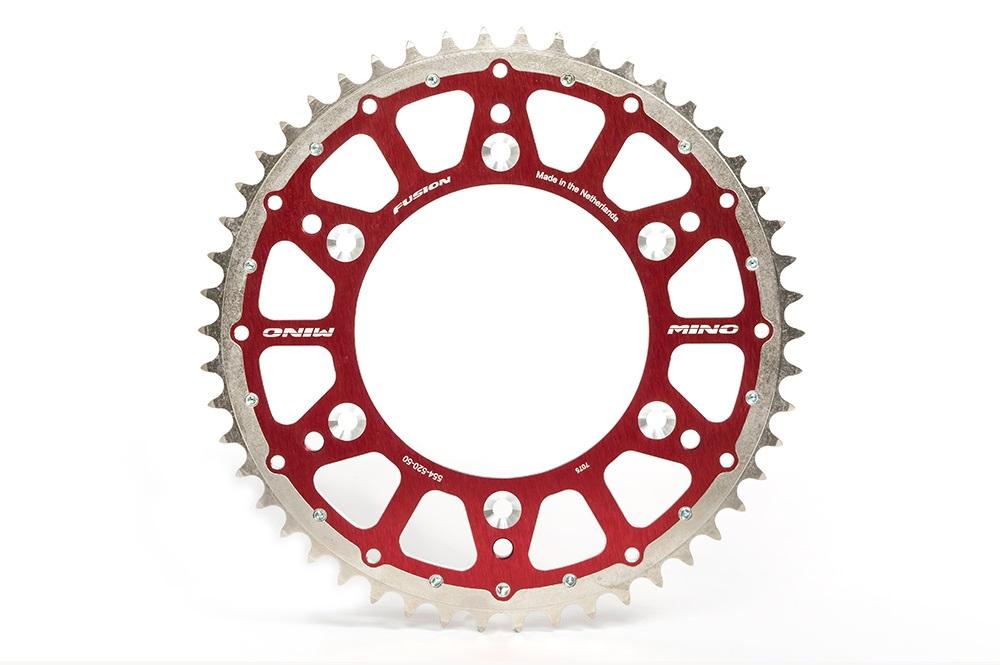 MINO REAR SPROCKET FUSION 2-RING, 23-554-49 RED STEEL/ALLOY