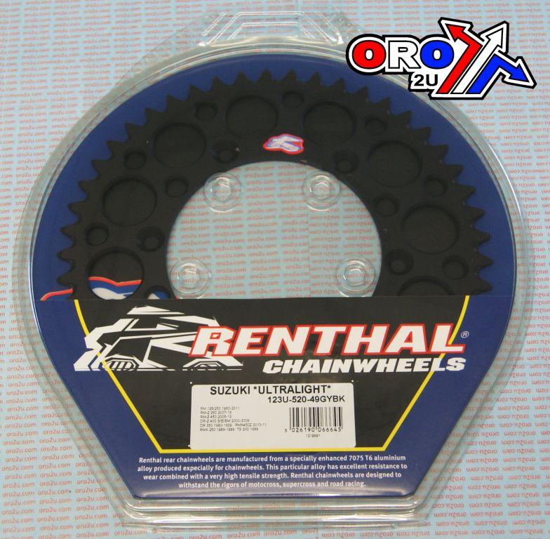 REAR SPROCKET ALLOY RENTHAL, ULTRALITE 123U-520-49GYBK BLACK