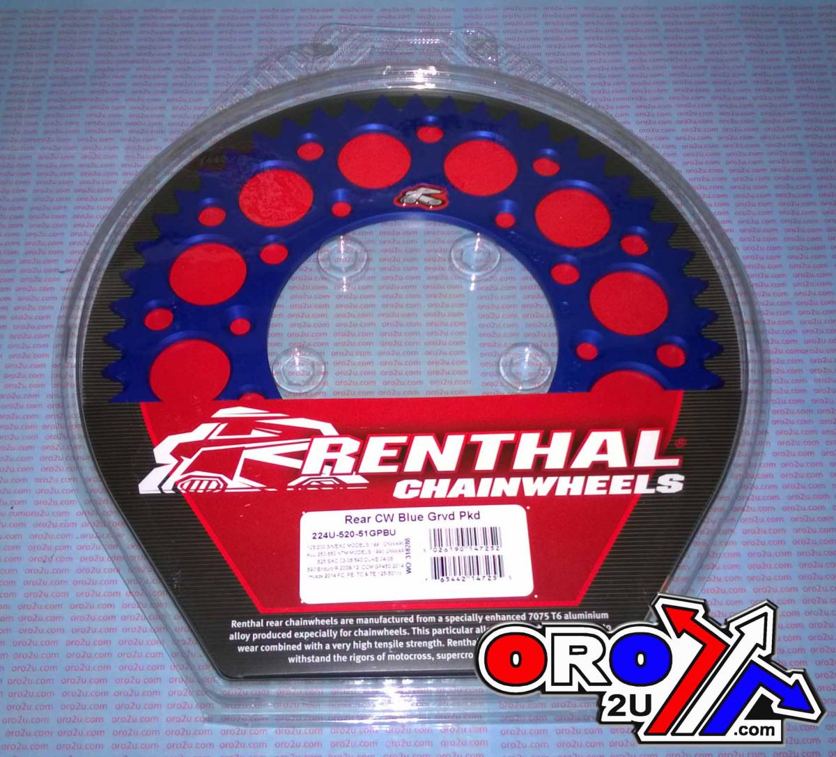 REAR SPROCKET RENTHAL KTM, ULTRALITE 224U-520-51GPBU BLUE