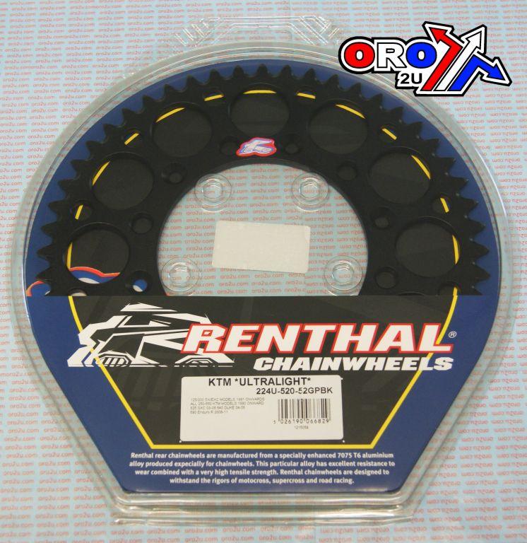 REAR SPROCKET RENTHAL KTM, ULTRALITE 224U-520-52GPBK BLACK, 224U-520-52GPBK