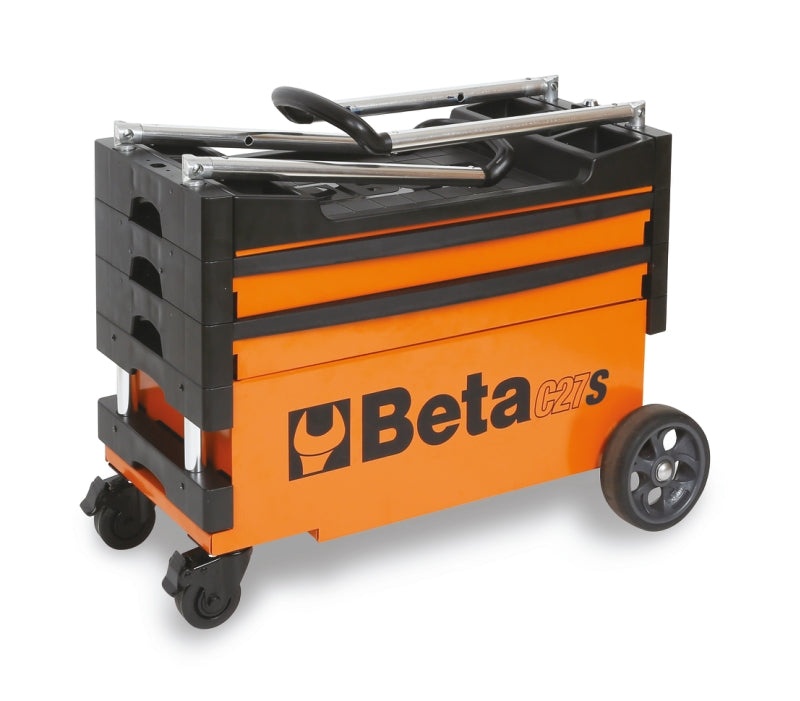 Folding Tool Trolley for Outdoor Jobs, 2 Drawers, 990x390x700mm, Centralized Lock, 160mm Fixed Castors - Beta Tools C27S-G