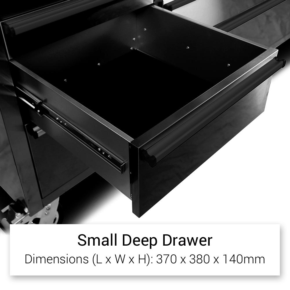 72 Matte Black Steel 15 Drawer Tool Chest with Solid Wooden Top, 3 Upper Cabinets and Peg Board