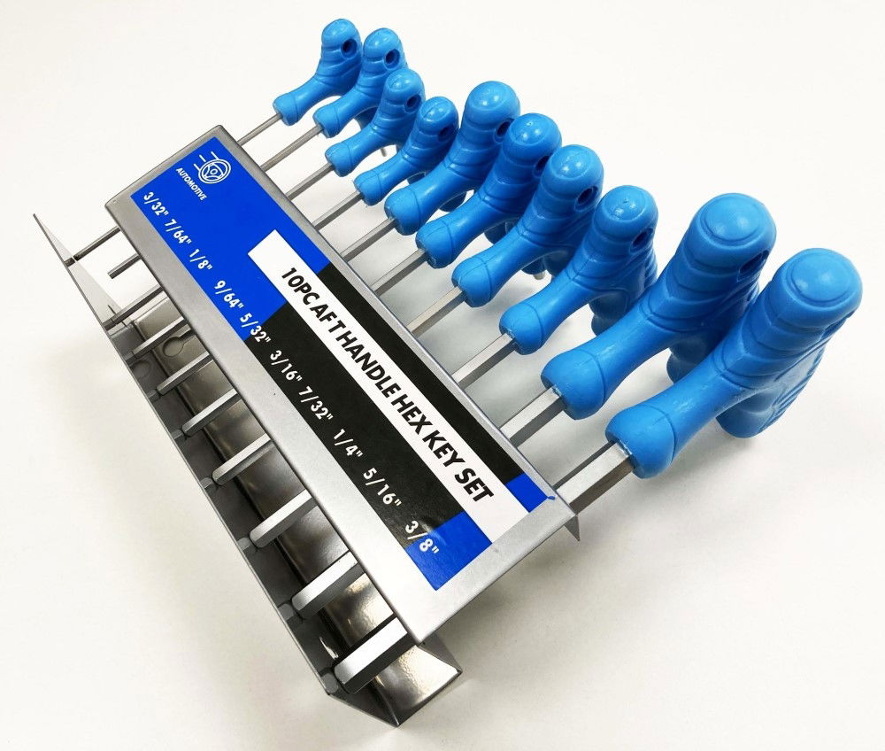 HEX KEY SET T HANDLE AF 10pc IN RACK CHROME VANADIUM - TOOLZONE KDPHX016