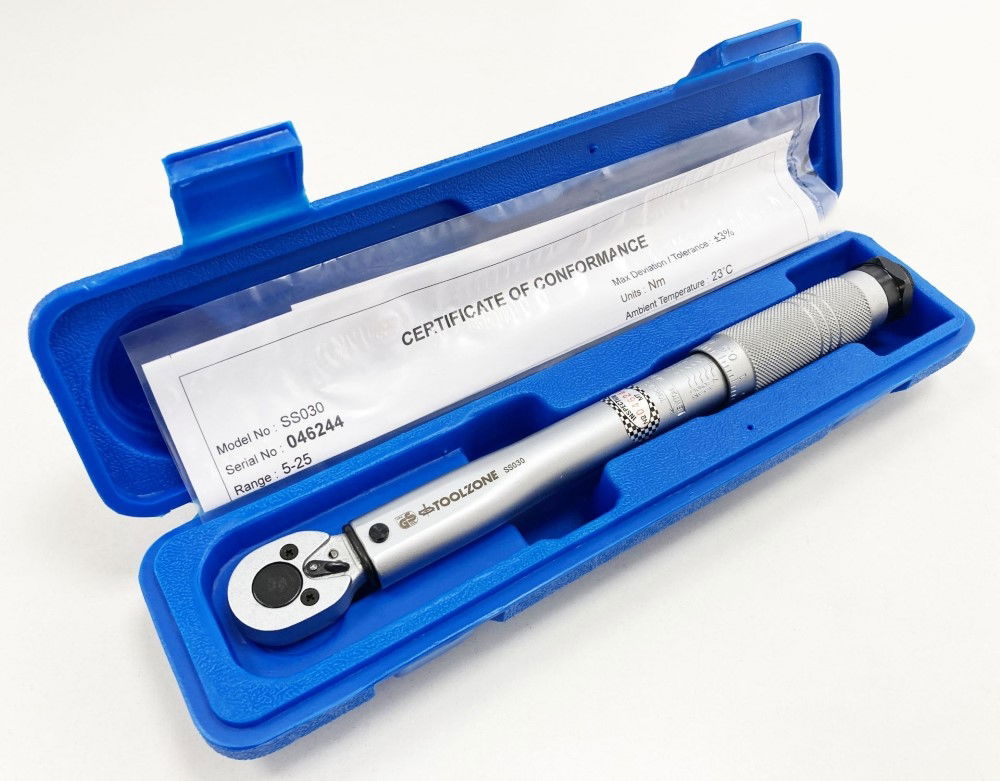 TORQUE WRENCH 3/8 DRIVE 5-25nm CALIBRATION CERTIFICATE LOCKING NUT - TOOLZONE KDPSS030