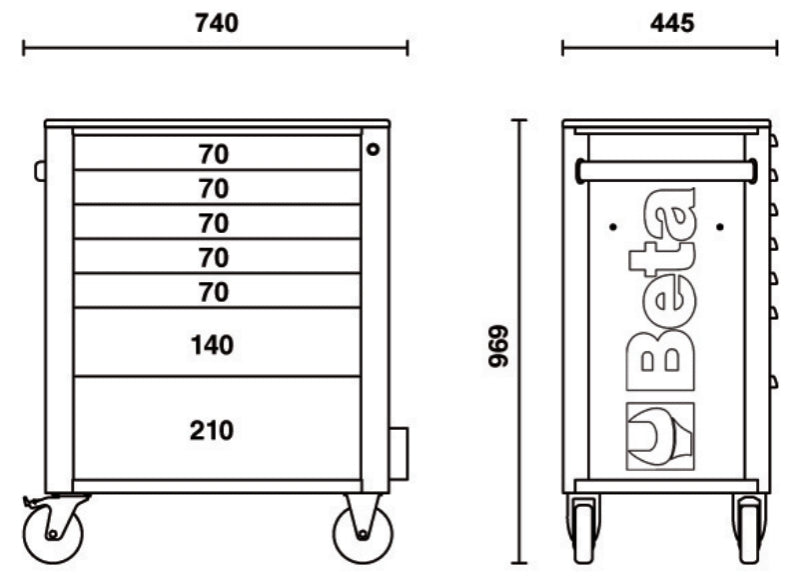 Mobile Roller Cab 7 Drawers Anti-Tilt System Reinforced Worktop 800kg Capacity - Beta Tools RSC24A/7-O
