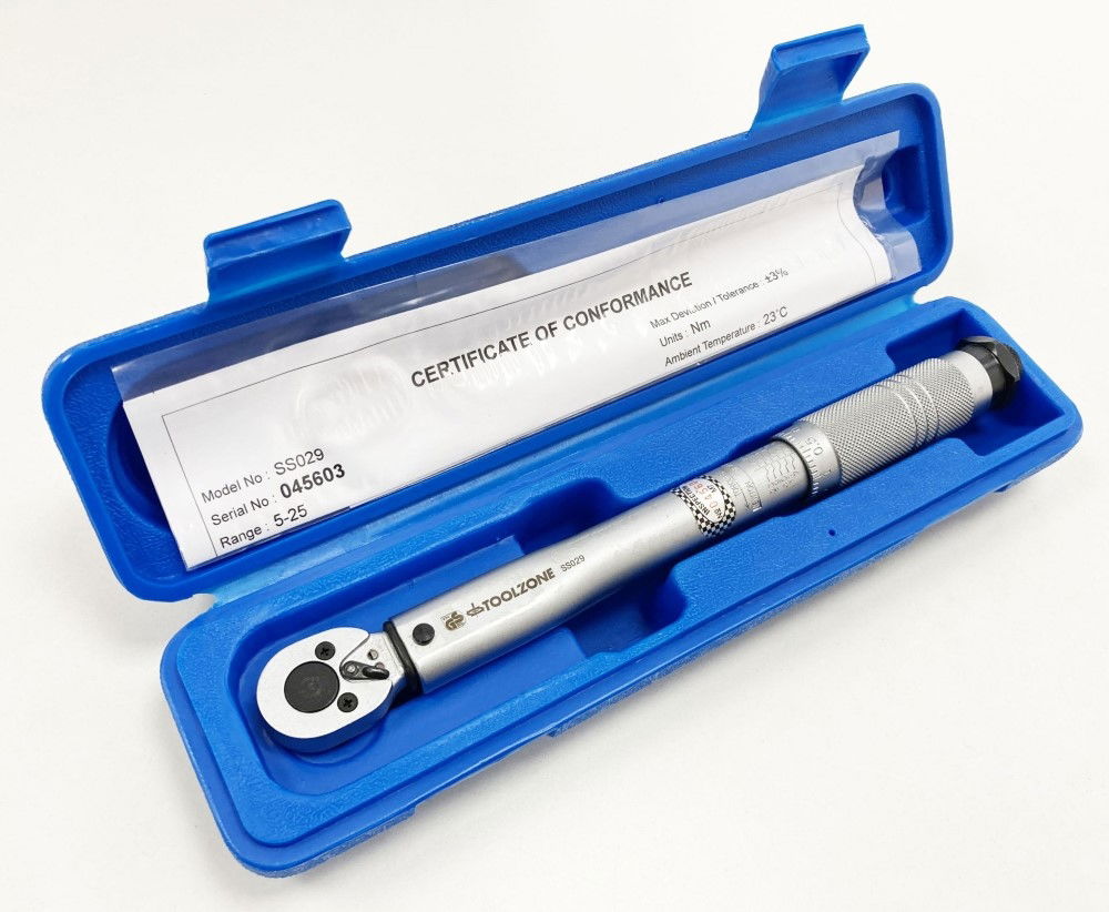 TORQUE WRENCH 1/4 DRIVE 5-25nm CALIBRATION CERTIFICATE LOCKING NUT - TOOLZONE KDPSS029