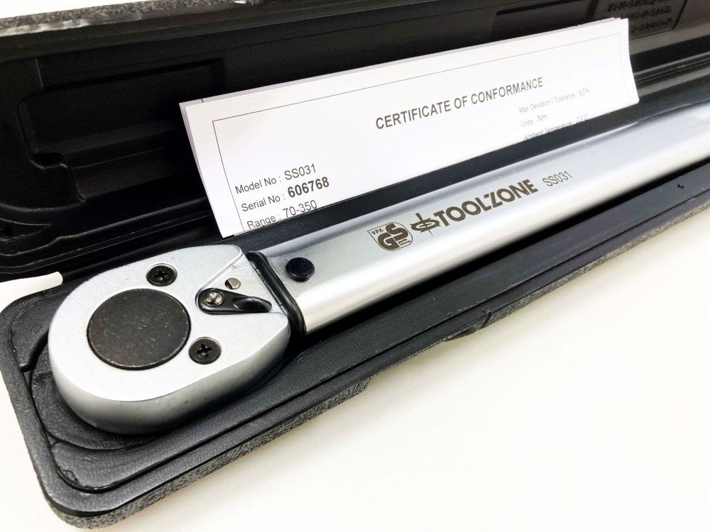 TORQUE WRENCH 1/2 DRIVE 70-350nm CALIBRATION CERTIFICATE LOCKING NUT - TOOLZONE KDPSS031