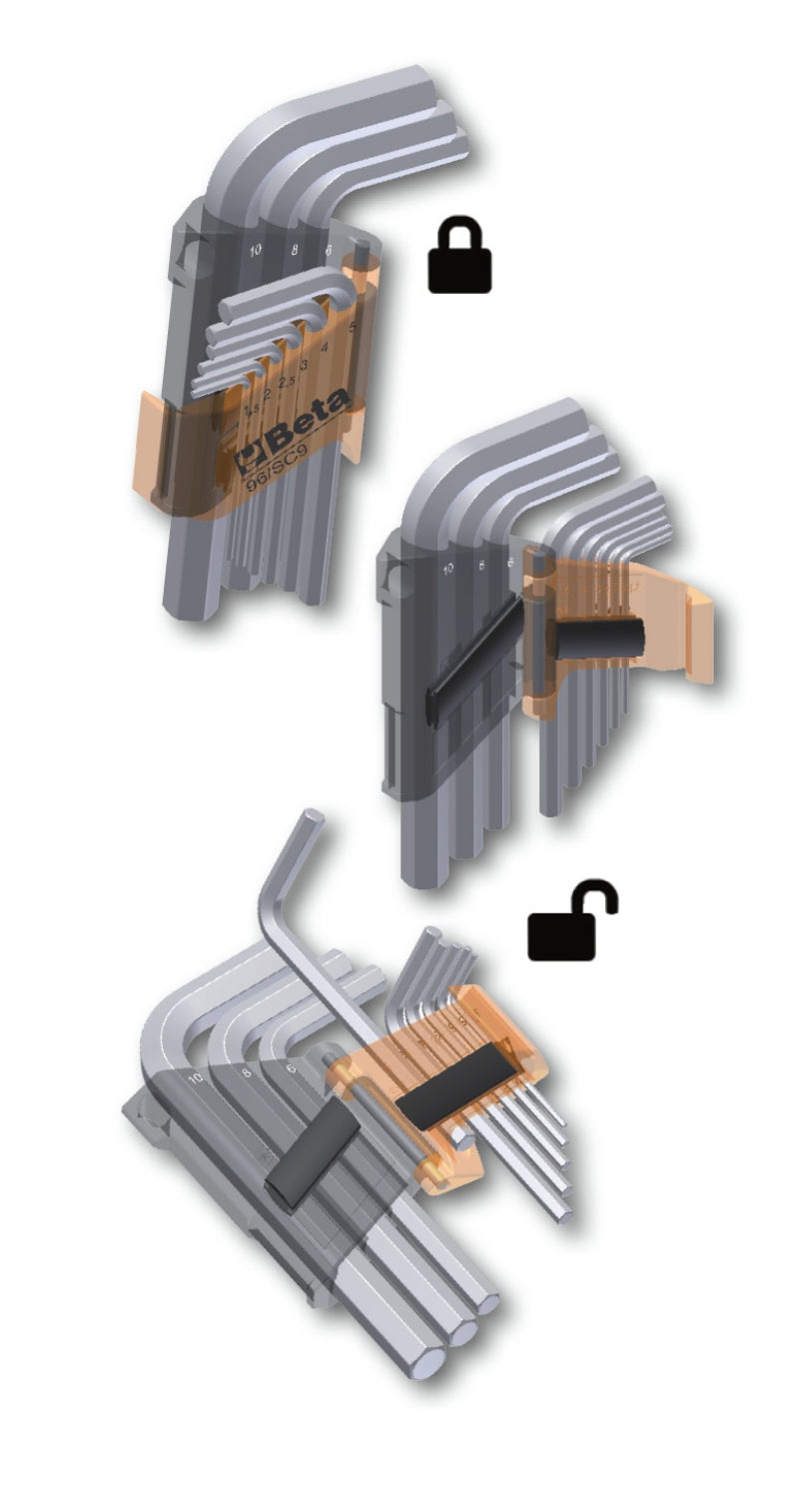 Set of 9 Ball Head Offset Hexagon Key Wrenches - Beta Tools 96BPC/SC9